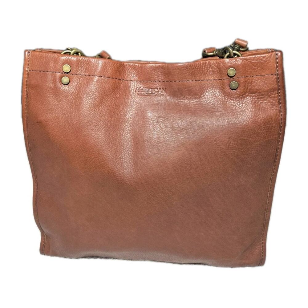 AMERICAN LEATHER CO Brown Genuine Leather Handbag Lenox Triple Entry Satchel